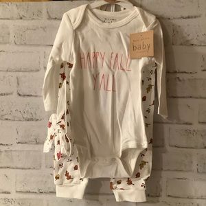 Rae Dunn 3pc Happy Fall Y’All Bodysuit Pant Set